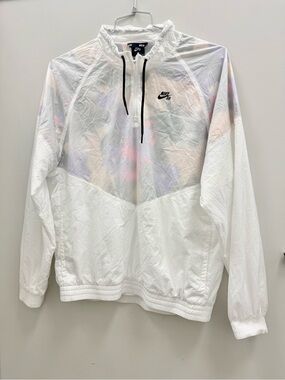 Nike SB Paradise Pullover Windbreaker Jacket Womens White Floral 1/2 Zip